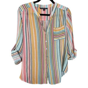 Zac & Rachel Women's Petite Extra Large Striped Multicolor Roll Up Sleeve Tunic